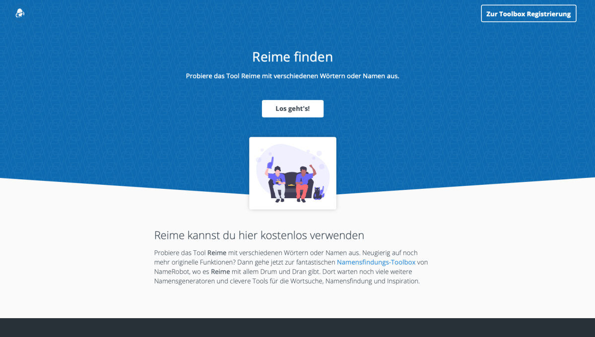 NameRobot Tools – Reime Screenshot des NameRobot-Werkzeugs zur Suche nach Reimen.