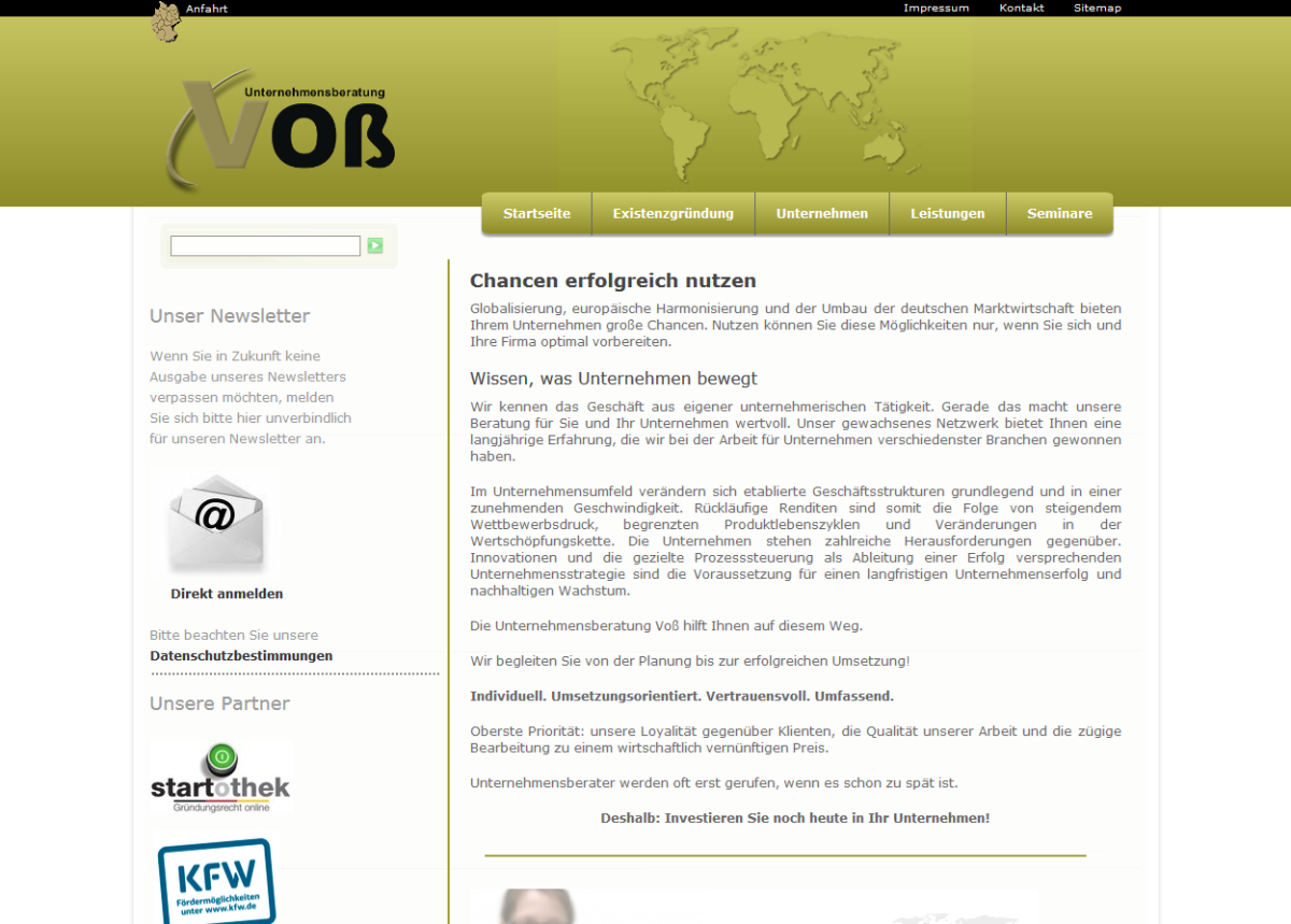 Voss Beratung – Startseite Screenshot der Startseite von Voss Beratung.