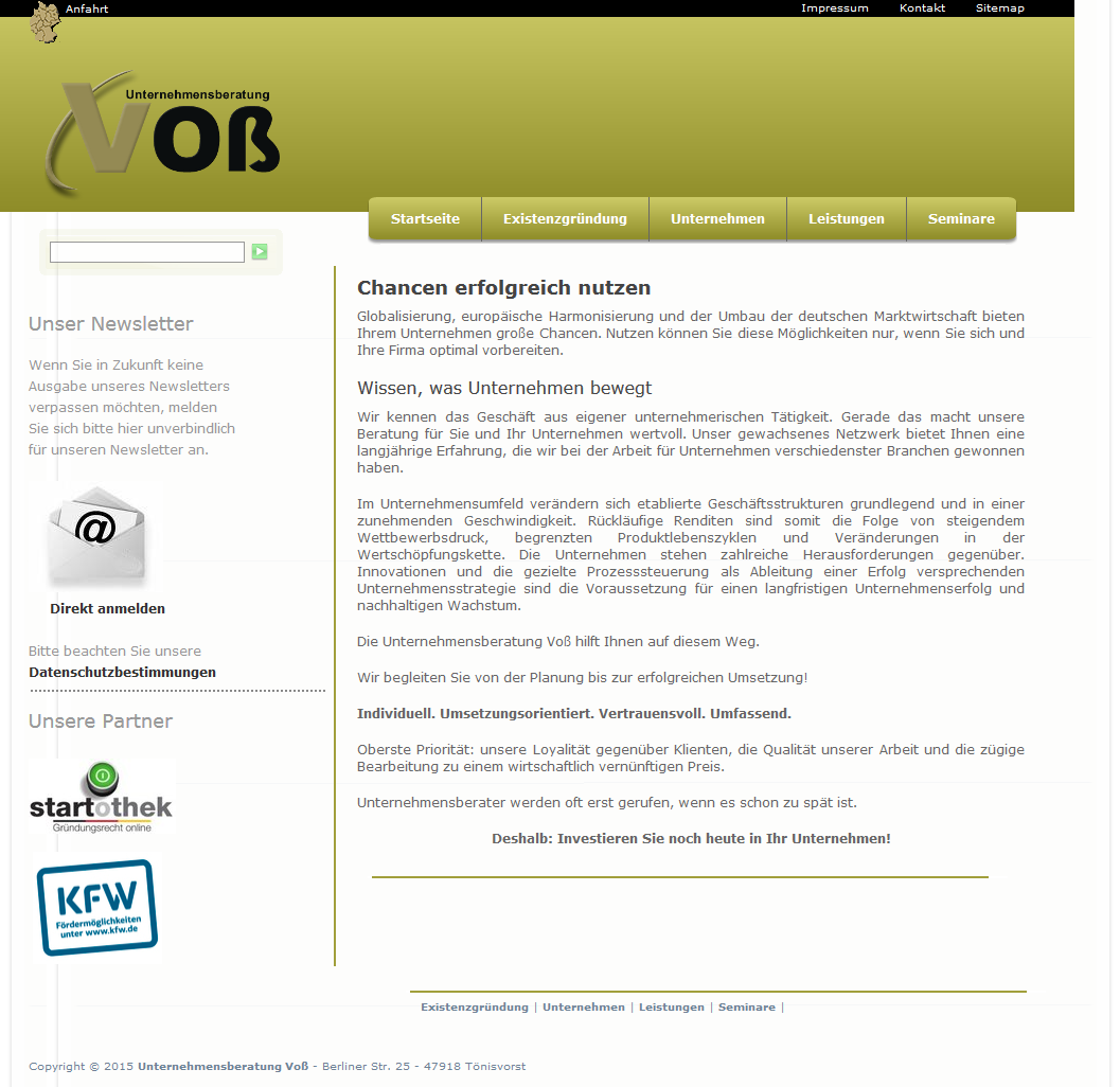 Voss Beratung – Startseite Mobile Ansicht der Website von Voss Beratung.