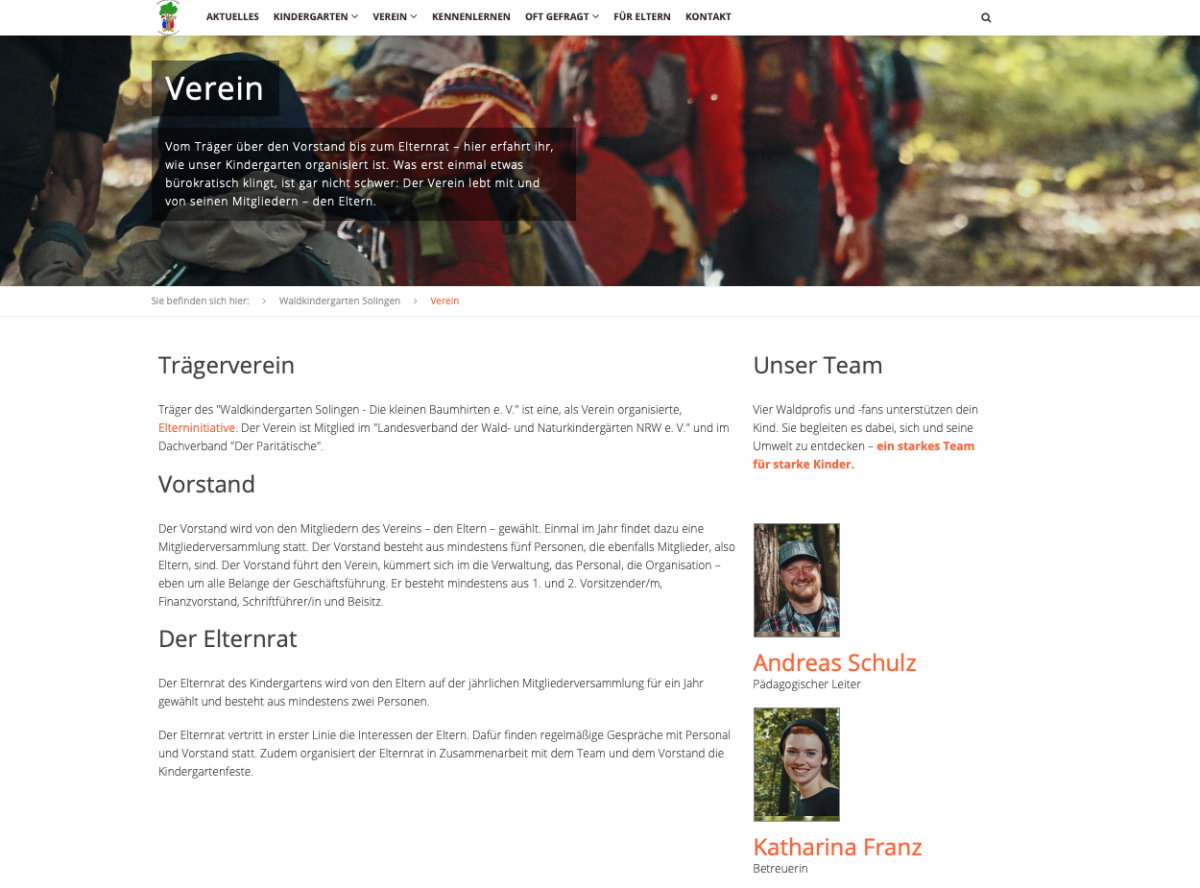 Vereinsseite von Wakiga mit Informationen und Bild.