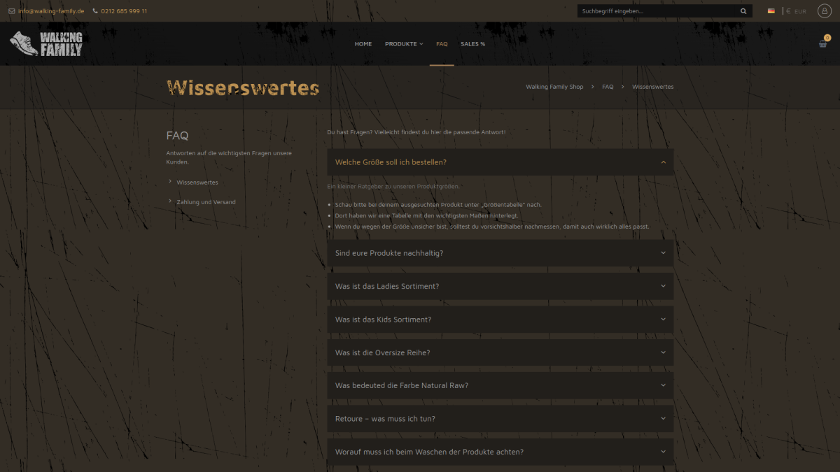 FAQ auf der Website von Walking Family.
