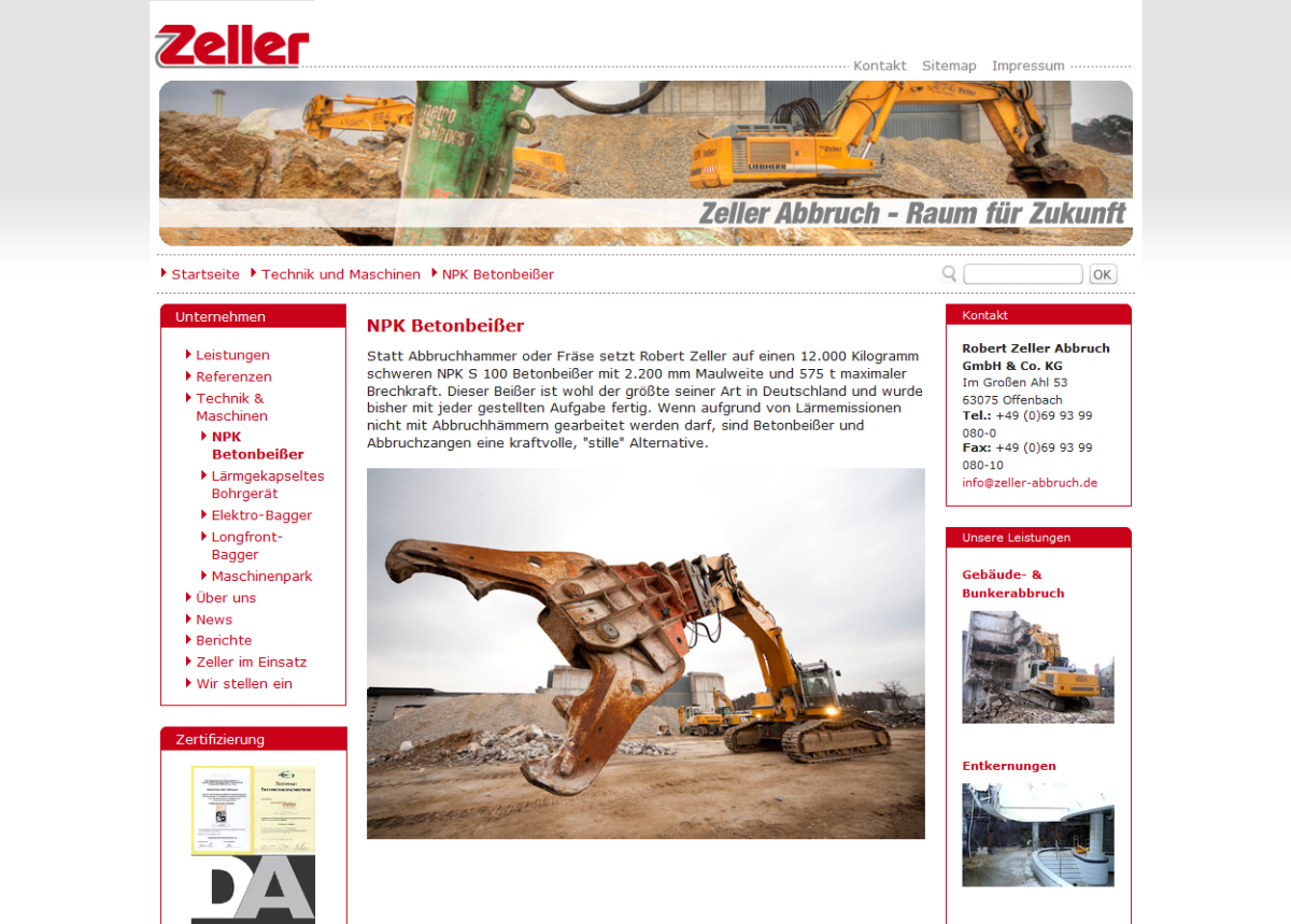 Screenshot der Website von Zeller Abbruch.