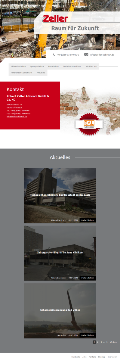 Mobile Ansicht der Website von Zeller Abbruch.