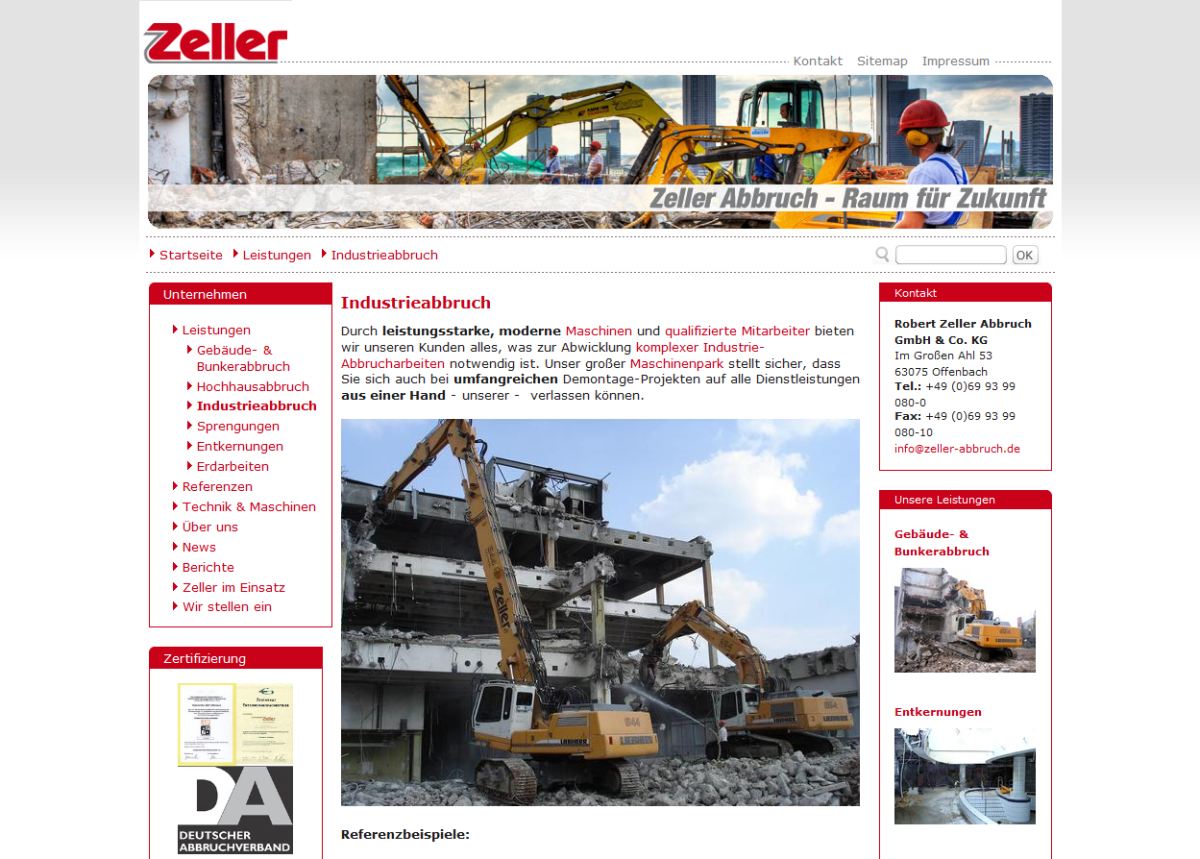 Leistungsübersicht auf der Website von Zeller Abbruch.