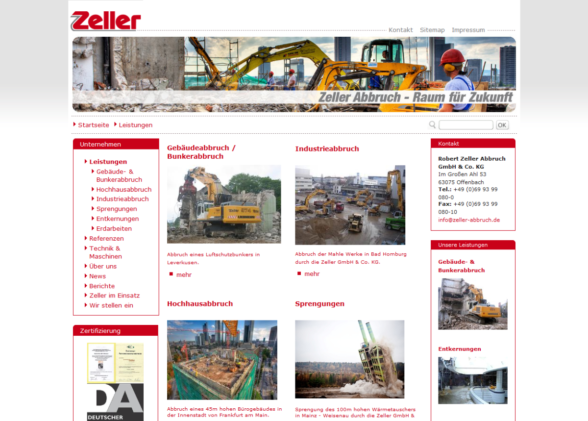 Screenshot der Website von Zeller Abbruch.