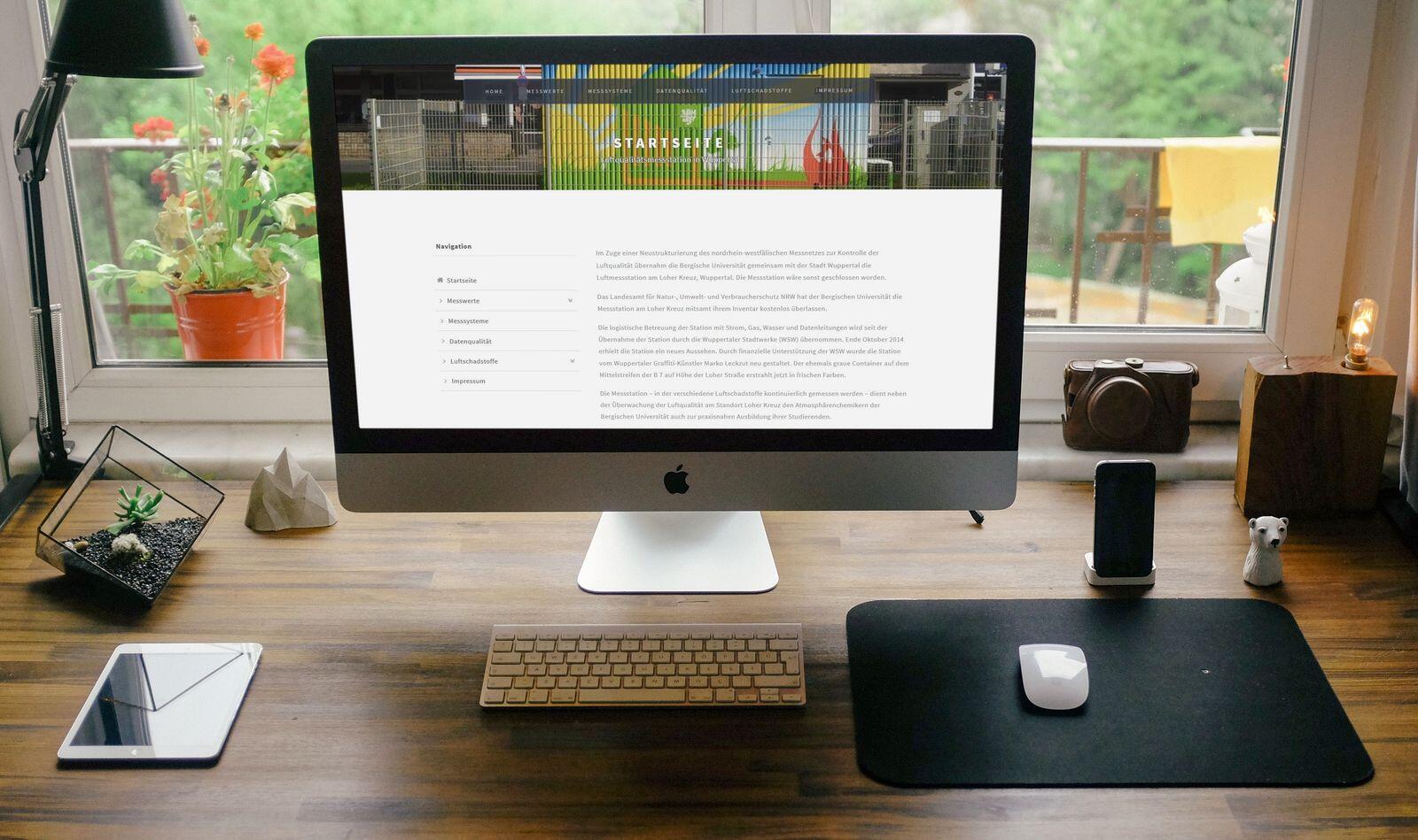 Screenshot der Website von Luftqualität Universität Wuppertal.