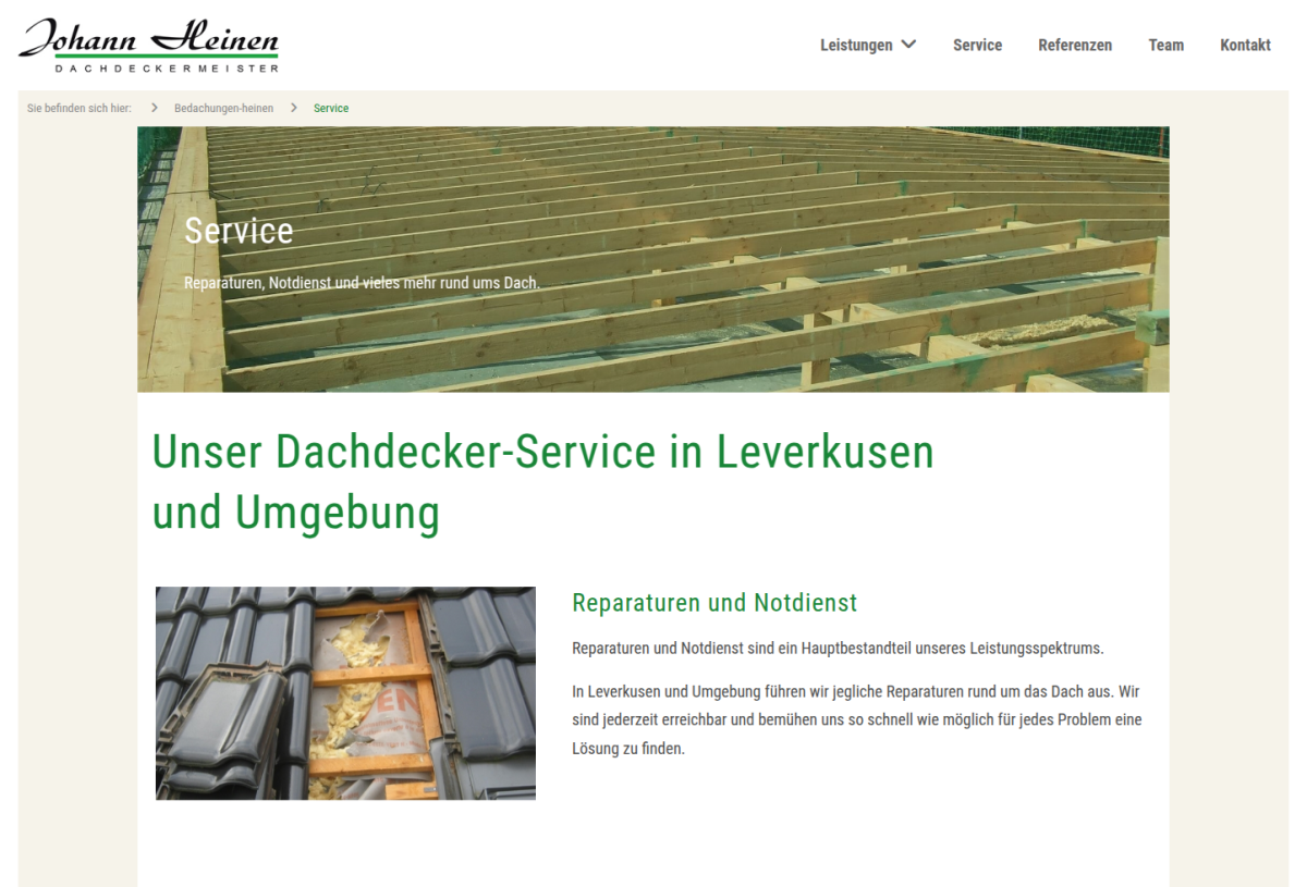 Johann Heinen Dachdeckermeister – Leistungen Leistungsübersicht auf der Website von Johann Heinen Dachdeckermeister.