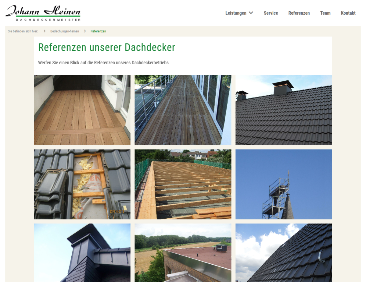 Johann Heinen Dachdeckermeister – Referenzen Referenzübersicht auf der Website von Johann Heinen Dachdeckermeister.