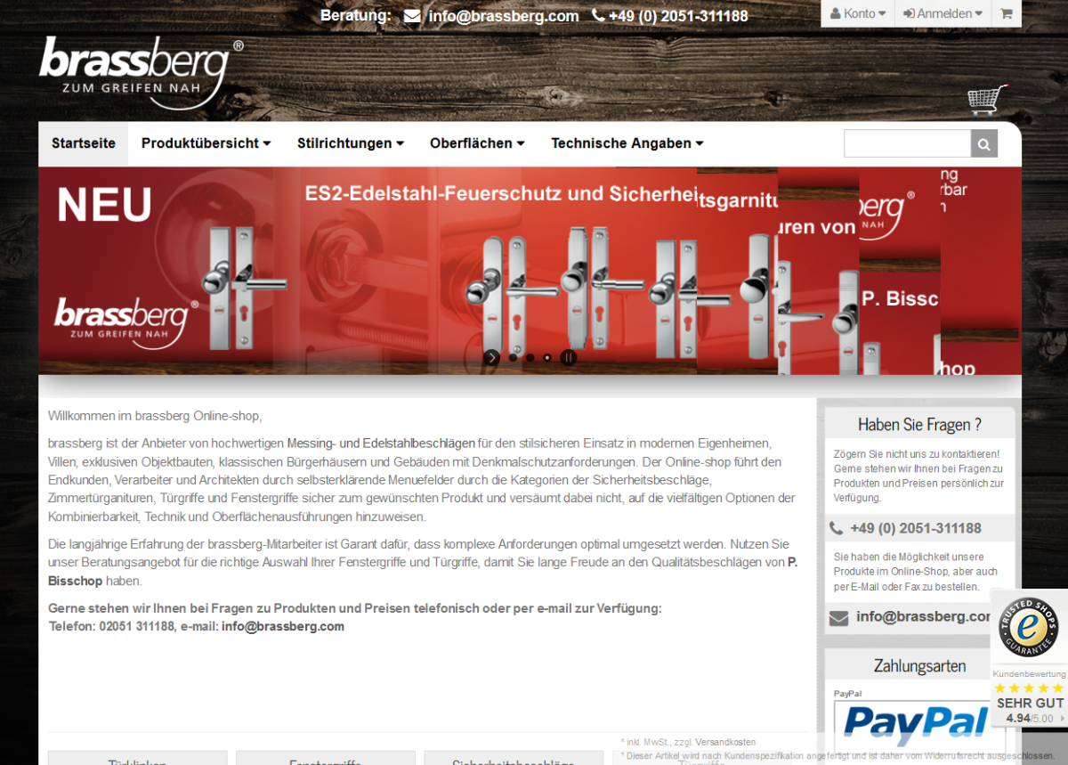 Screenshot der Website von Brassberg.