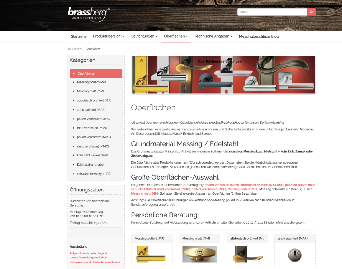 Screenshot der Website von Brassberg.