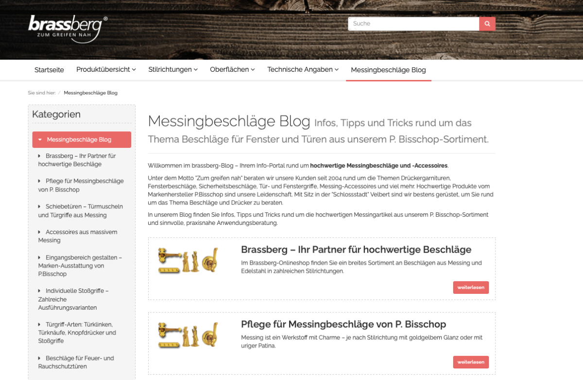 Screenshot der Website von Brassberg.