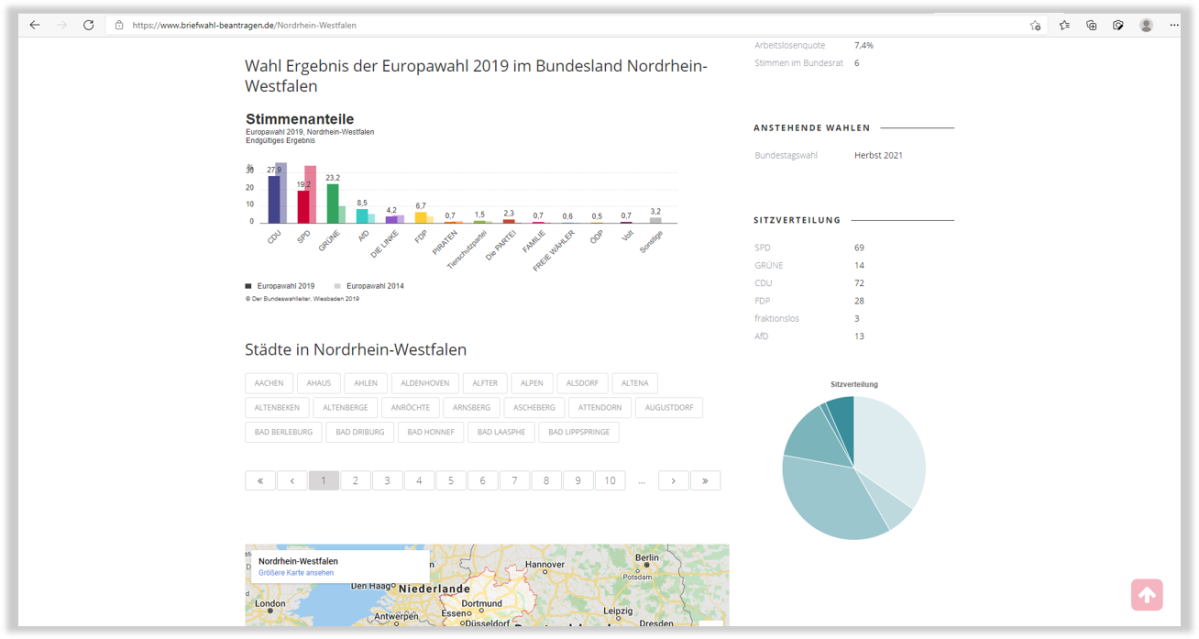 Briefwahl beantragen – Statistik Statistik auf der Website von Briefwahl beantragen.
