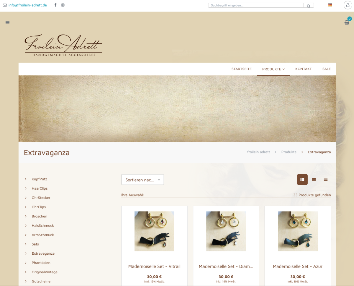 Screenshot der Website von Fröilein Adrett.