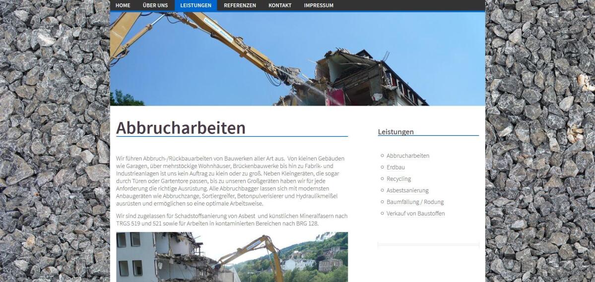 Leistungsübersicht auf der Website von Hendler Abbruch und Erdbau.