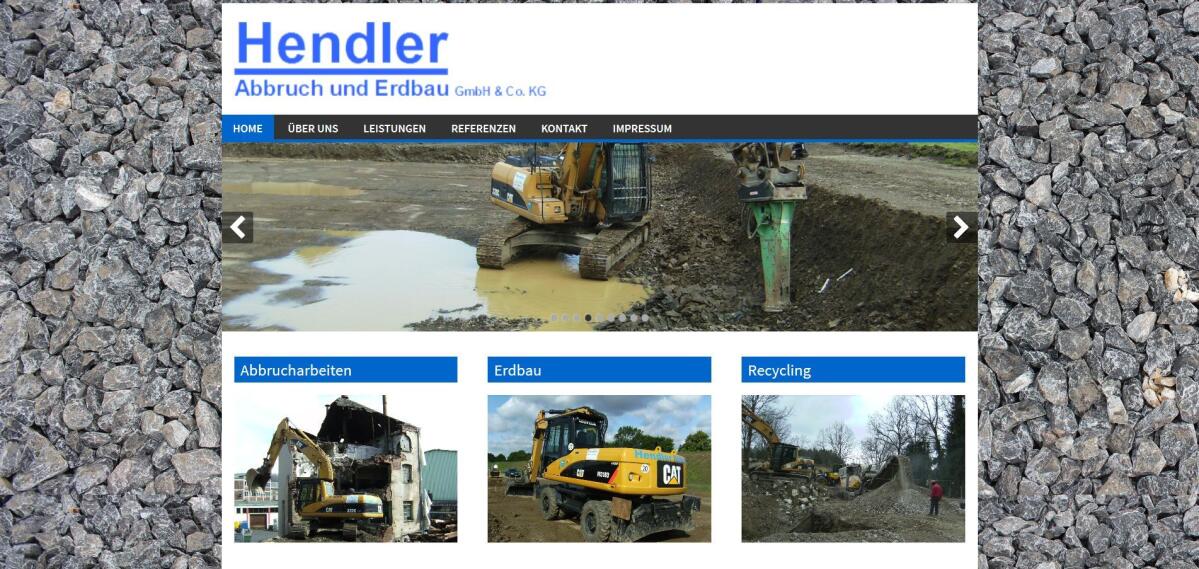 Screenshot der Startseite von Hendler Abbruch und Erdbau.