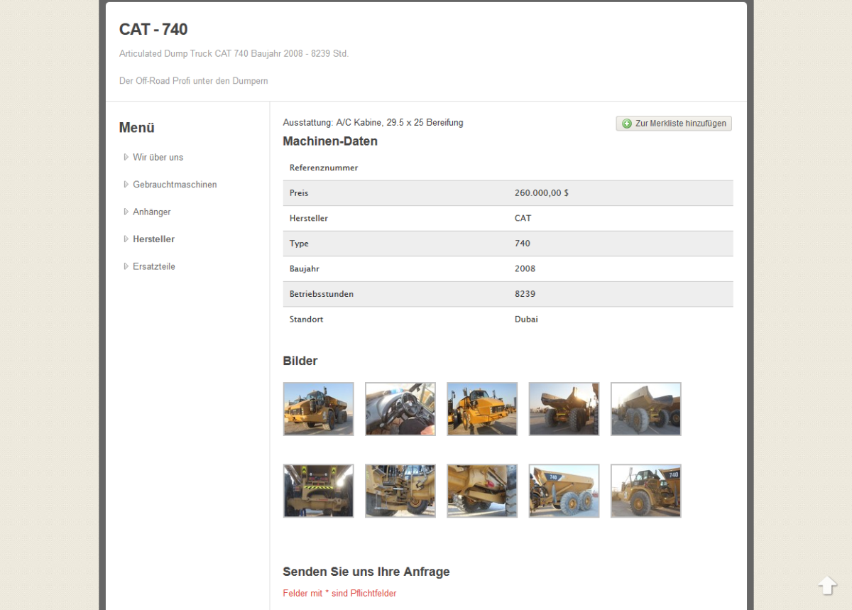 Produktansicht auf der Website von its Gebrauchtmaschinen.