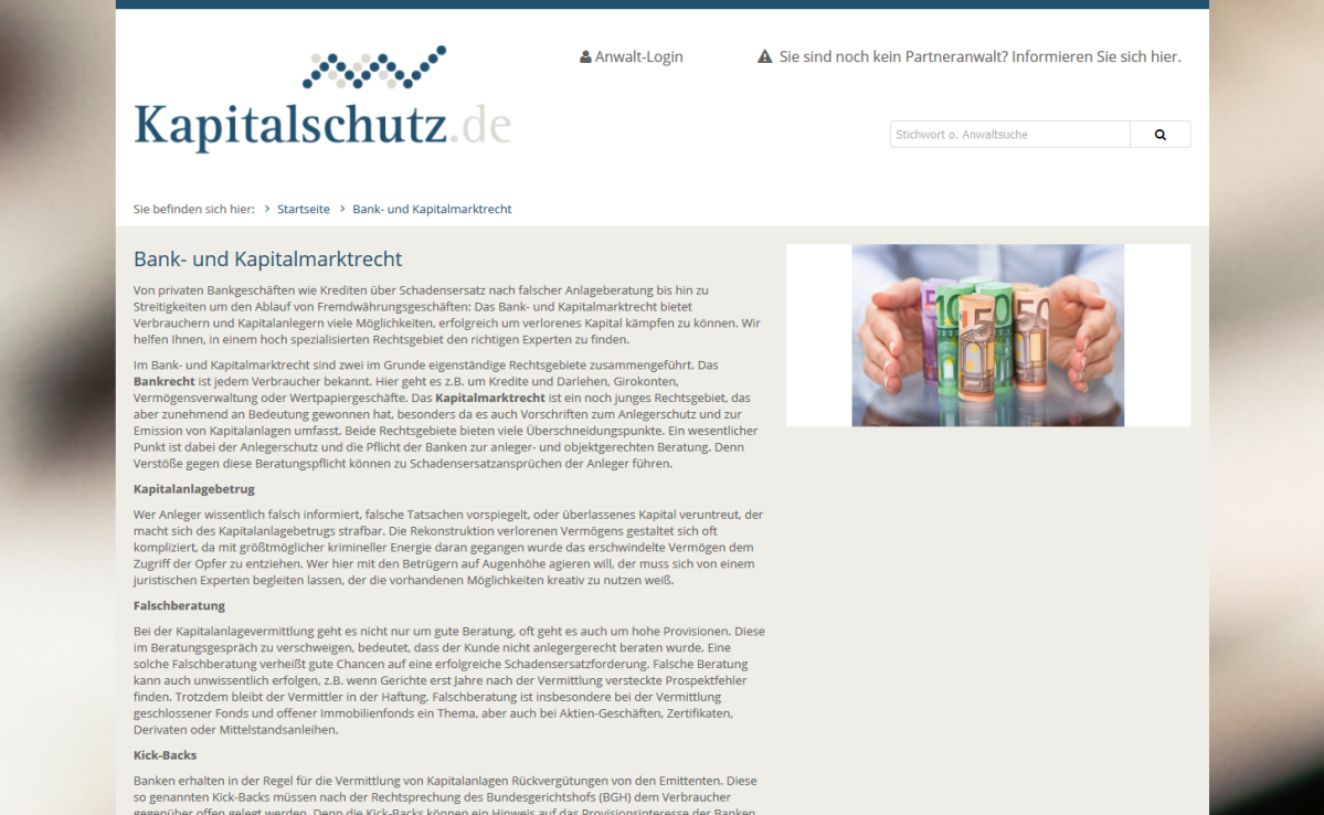 Screenshot der Website von Kapitalschutz.de.