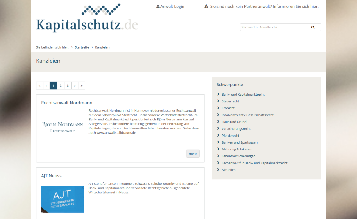 Screenshot der Website von Kapitalschutz.de.