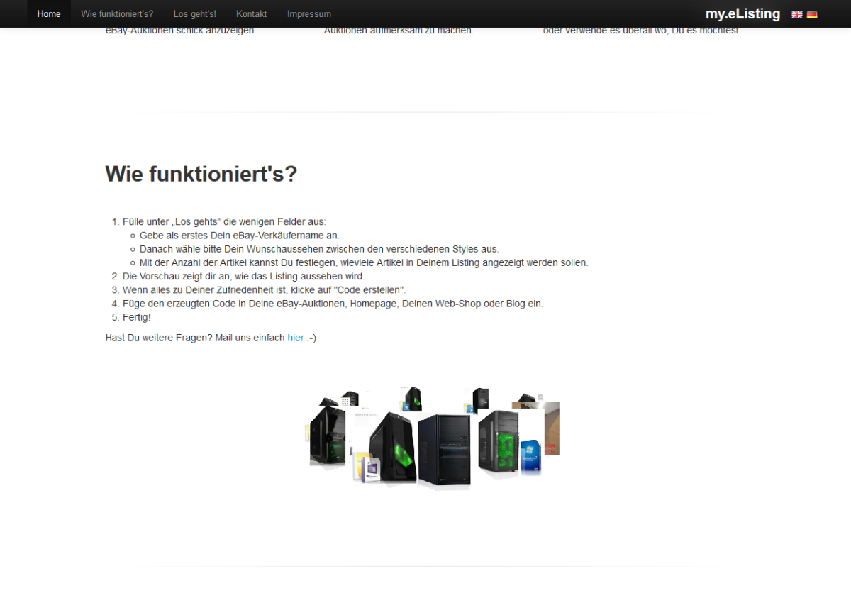 my eListing – Website Screenshot der Website von my eListing.