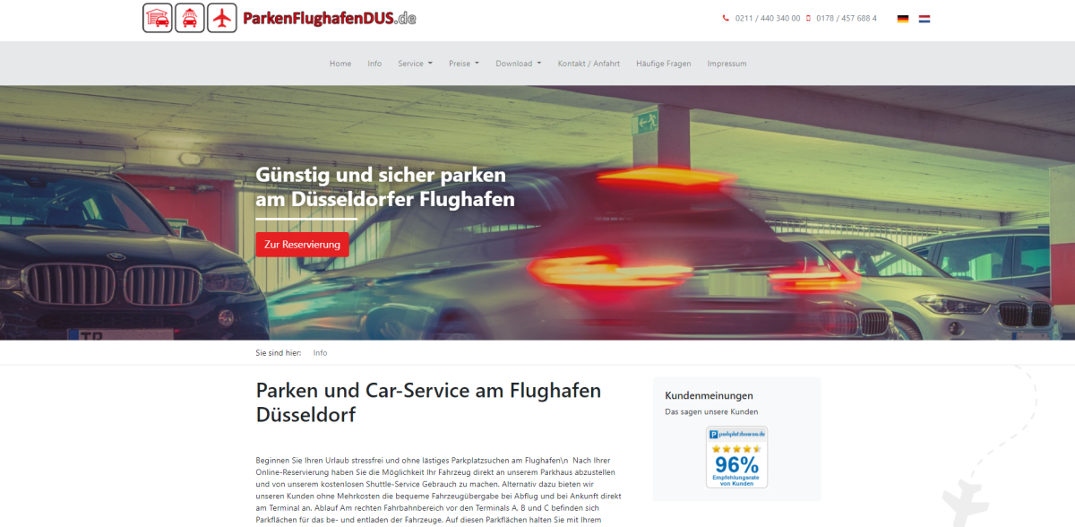Informationsseite zum Parken am Flughafen Düsseldorf.