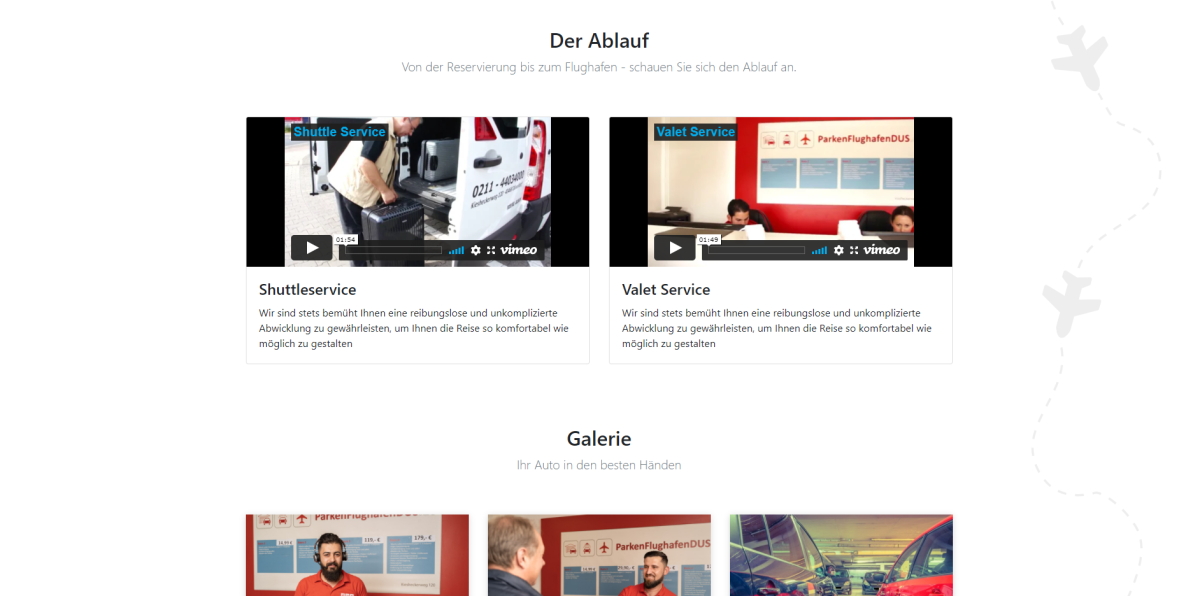 Ablauf auf der Website von ParkenFlughafenDUS.de.