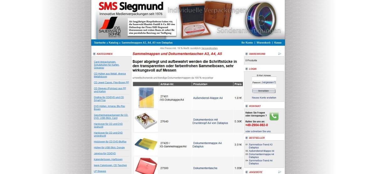 Siegmund – Produktansicht Produktansicht auf der Website von Siegmund.