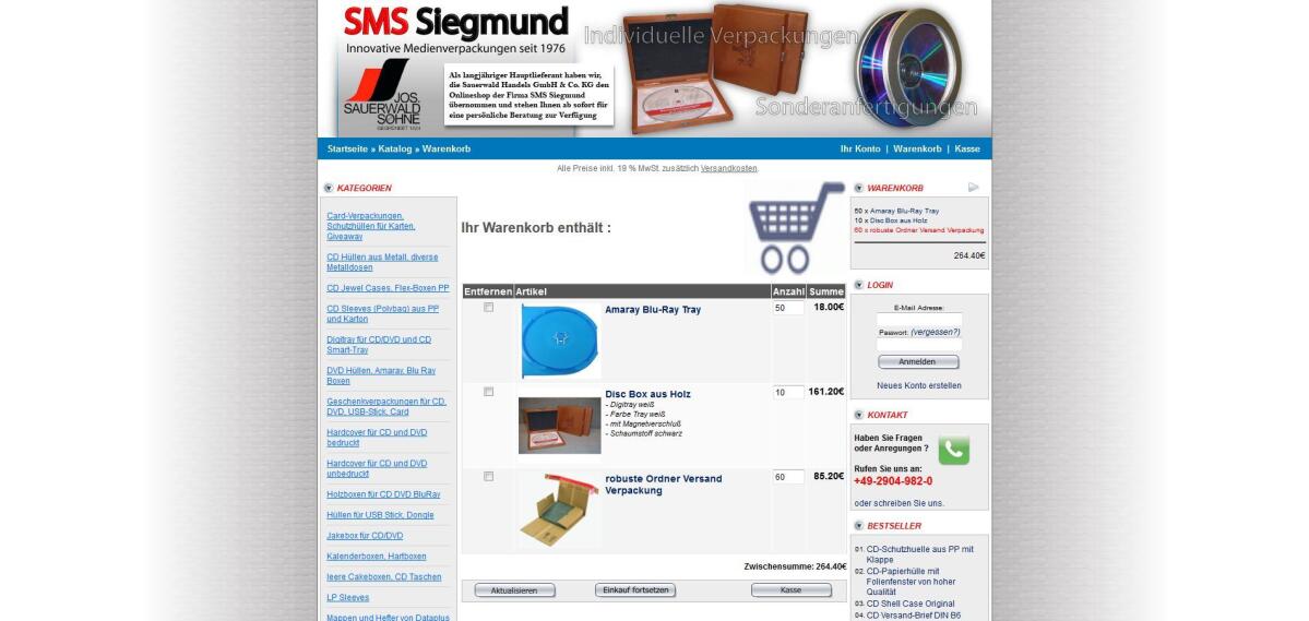 Siegmund – Bestellbereich Bestellbereich auf der Website von Siegmund.